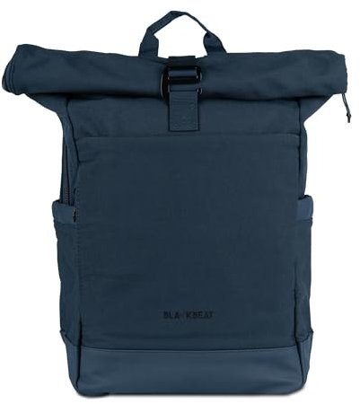 Blackbeat - Wasserabweisender Rolltop-Rucksack für Damen & Herren - mit Laptopfach, 2 Außenfächern, Getränke & Kofferhalterung - Daypack für Fahrrad, Arbeit, Reise & Sport - 15x28x56cm - 27L Volumen
