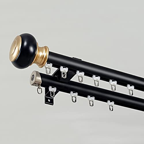 Schwarze doppelte römische Vorhangschiene mit leisen Rollen und versteckten Halterungen, Wandhalterung, Vorhangstange für Wohnzimmer oder Schlafzimmer, 140 cm
