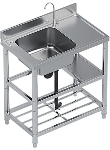 Küchenspüle für den Außenbereich, freistehende gewerbliche Spüle, Einzelbecken, Hauptbeckentiefe 20 cm, mit Ablaufgarnitur, Heiß-/Kaltwasserhahn für Zimmer, Garage, Keller, Außen- und Innenbereich
