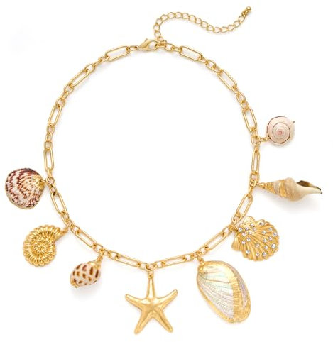 LILIE&WHITE Goldene Meeres-Design Halskette für Damen, Charms mit Muscheln und Stern, Langlebig, Nicht Verblasst, Geschenk für Damen