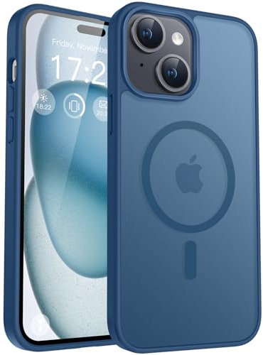 PuyaTeya für iPhone 15 Hülle, mit Magnetisch, Militärschutz Transluzent matt stoßfest Anti-Kratzen/Anti-Fingerprint/Anti-Glatte Handyhülle für iPhone 15 (Navy Blau)