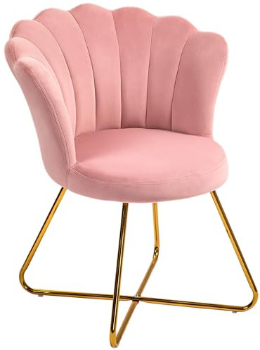 HOMCOM Poltrona da Camera da Letto in Velluto, Poltroncina da Salotto con Schienale a Petalo, Sedia Imbottita Moderna con Gambe Incrociate in Acciaio per Soggiorno e Sala da Pranzo, 69x64x80 cm, Rosa