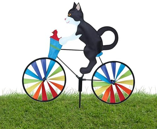 Jauhmui Wetterfeste 3D Windmühle Windmühlengarten,2 STK Tierfahrrad Windspiel Hund und Katze ür den Außenbereich, Hof, Rasen, Regenbogen-Außenwindmühle (Schwarz Katze)