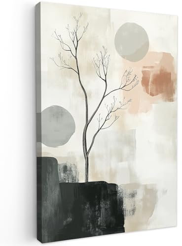 MuchoWow© Bilder Groß 80x120 cm XXL Wohnzimmer Deko Modern Wandbild Kunstdruck auf Leinwand Bild Schlafzimmer über Bett Room Decor Geschenke Wabi-Sabi - Beige - Pflanze