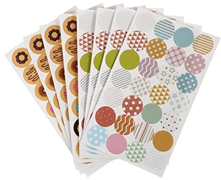 NUOBESTY Lochverstärkungsaufkleber 40 Blatt Selbstklebend Bunt Papieraufkleber Für Loseblattpapier Transparent Mit Geometrischen Und Donut Mustern Vielseitig Für Schule Und Büro