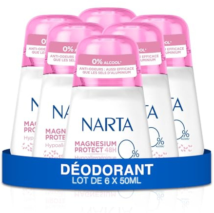 Narta - Deodorant für Damen – Magnesium Protect 48 h, hypoalergen, ohne Alkohol, 6 x 50 ml
