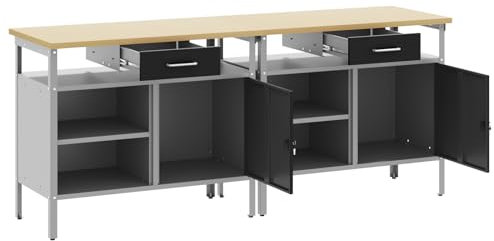 vidaXL Werkbank-Set 2 STK. Schwarz und Grau Pulverbeschichteter Stahl