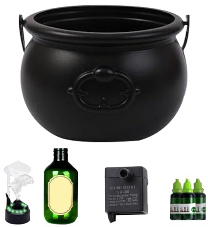 Halloween, Scary Witches with Fog Machine, Black with Floating Potion Bottles and Bubbling Effect as Holiday Decoration for Outdoors, Entryway, Garden and