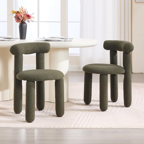 chairus Küchenstühle 2er Set Kunstfell Esszimmerstühle ohne Armlehne Moderne Akzentstühle für Esszimmer Gepolsterte Stühle Wohnzimmer Küche, Grün