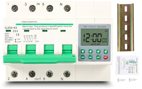 Jadeshay Zeitschaltuhr Hutschiene, 0-99H Intelligenter Einstellbarer Zeitschalter DIN-Schienen Schaltuhr Timer mit Überspannungs- und Unterspannungsschutz 63A 4P 230VAC
