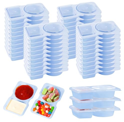 Woobroo 40 Pack Double Compartment Condiment Containers Reusable Snack Containers With Lids - Leakproof Bento Box Style Snack Pots With Compartments For Portion Control（Blue）