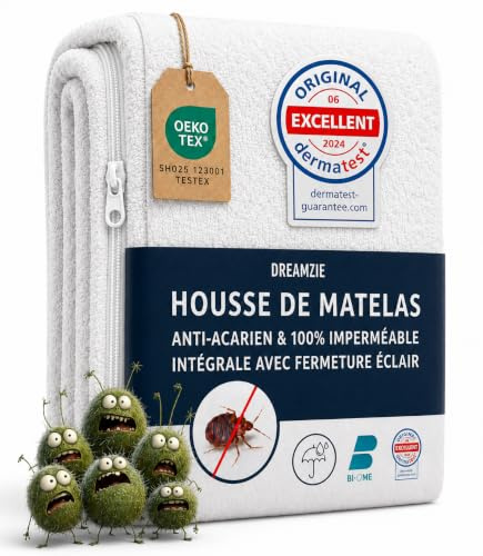 Dreamzie - Matratzenbezug 80x160x20cm - Encasing Milbenbezug - Wasserdicht | Mit Reißverschluss · Anti-Milben & Bettwanzen · Frottee-Oberfläche · Matratzenschoner für Allergiker · Bi-Ome · Oeko-Tex
