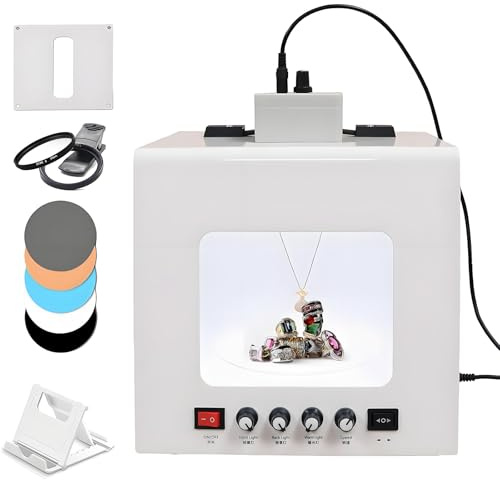 Profi-Juwelieren-Fotografie-Lightbox-Set mit 360° einstellbarem Drehteller–Premium-Fotostudio-Aufbau für atemberaubende Edelstein-&Juwelieren-Bilder,anpassbare Geschwindigkeit&Farbtemperatur TB200