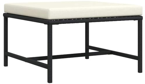Holamys Modular-Fußhocker mit Kissen, Schwarz, wetterfestes Poly Rattan, 60x60x32 cm, für Garten, Terrasse, Balkon, vielseitige Outdoor-Möbel, robust