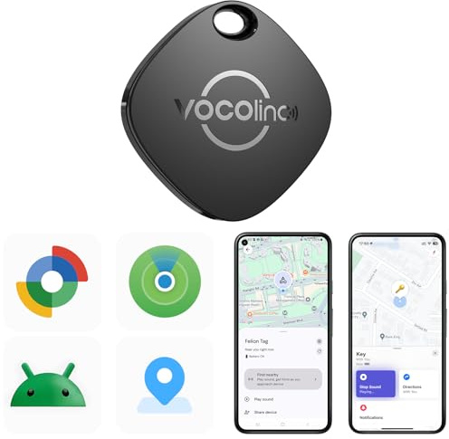 VOCOlinc Smart Tag Tracker 1 Pack, Item Locator Compatible with iOS Apple Find My and Android Google Find Hub App, Bluetooth Finder for Wallet, Backpack, Luggage, Keys, Bags, Replaceable Battery