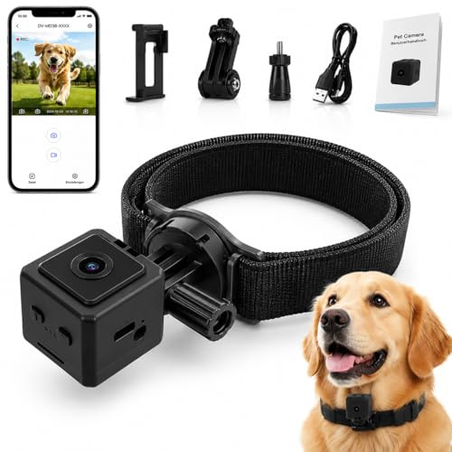 TKMARS Hundekamera für Hunde und Katzen, WLAN Mini Kamera mit Live-Ansicht, App-Steuerung, 1080P HD Aufzeichnung, 120° Weitwinkel, Magnetgehäuse, Körperkamera mit Halsband