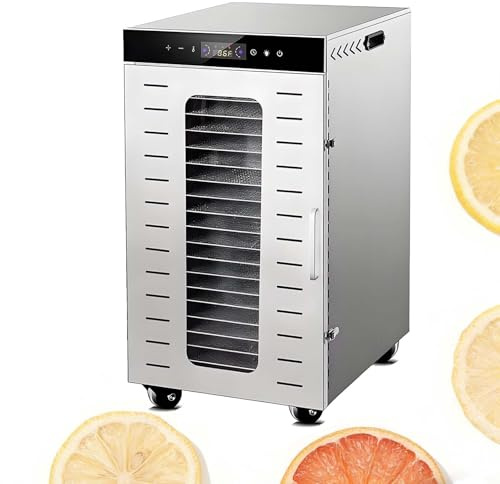 QFGain Essiccatore per Alimenti con Ruote Girevoli A 360° - Sposta Facilmente Il Tuo Essiccatore da 20 Vassoi in Cucina Senza Sollevarlo | A Doppia Ventola da 1600 W, Comandi Touchscreen 20Plates