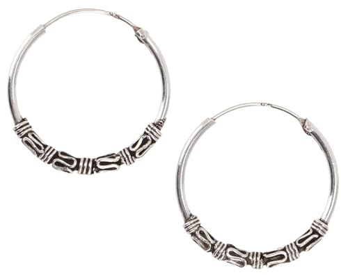 Ethno Ohrringe, Boho Silbercreolen, Bali Creolen Modell 6, 2,5 cm