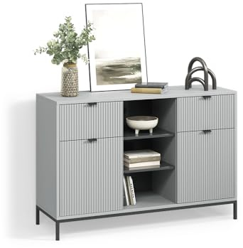 Livinity Kommode Aterno, Grau, 120 x 81.2 cm mit 2 Schubladen und 2 Türen