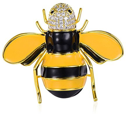 FOCALOOK Damen Brosche Gelbe Emaille Biene Pin Brosche 18k vergoldet Insekt Tier Anstecknadel Büro Party Hochzeit Damenkostüm Zubehören