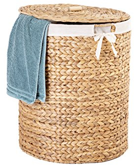 Casa Mina® Wäschesammler mit Deckel D45 x H55cm hoch I Atmungsaktiver Wäschekorb geflochten aus 100% Naturfaser I Robuster Wäschesammler mit Griffen & waschbarem Innensack I Wäschekörbe - Manila