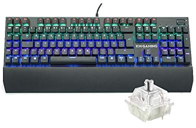 KM-Gaming K-GK2 Elite mechanische Aluminium RGB USB Tastatur [mit Cherry MX RGB Speed Silver Switches - linear, schnell und hochpräzise/DE Layout QWERTZ] inkl. Handballenauflage