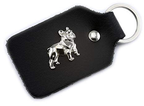 MONKIMAU Schlüsselanhänger Französische Bulldogge Hund aus Leder (Schwarz)
