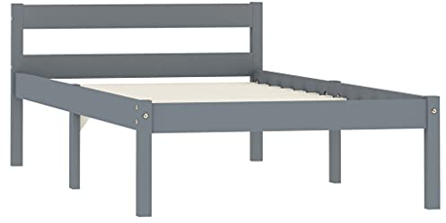 vidaXL Kiefernholz Massiv Bettgestell Holzbett Einzelbett Futonbett Massivholz Bett Bettrahmen Lattenrost Schlafzimmerbett 100x200cm Grau