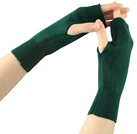 Larcele Kaschmir Handschuhe Fingerlose Fäustlinge Handwärmer für Damen BZST-02 (Dunkel Grün)