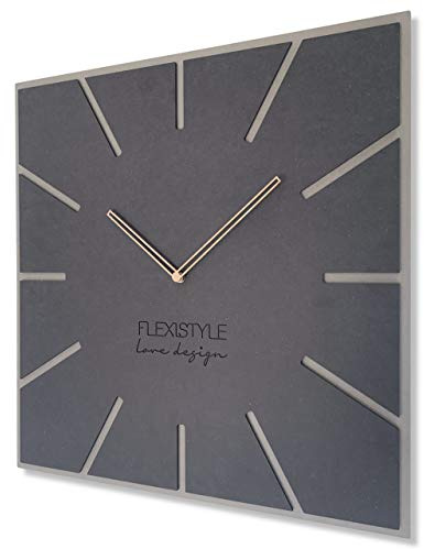 FLEXISTYLE Moderne große Wanduhr Exact ECO 50cm, Stille, Wohnzimmer, Schlafzimmer, Made in EU (Schwarz (Antracyt) & Grau)