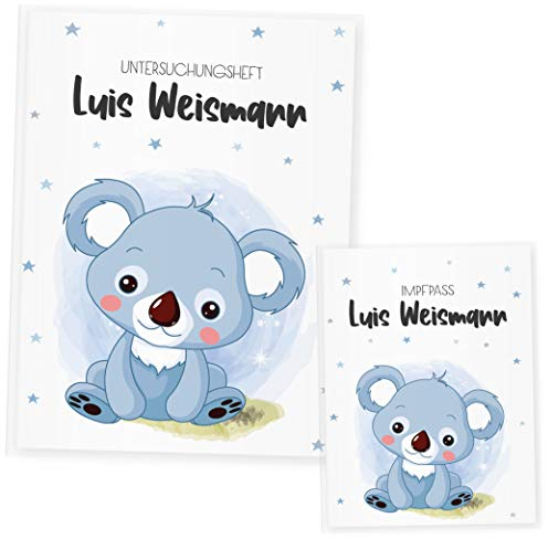 U Heft und Impfpass Hülle Set Babytiere (Uheft Set personalisiert, Koala Blau)