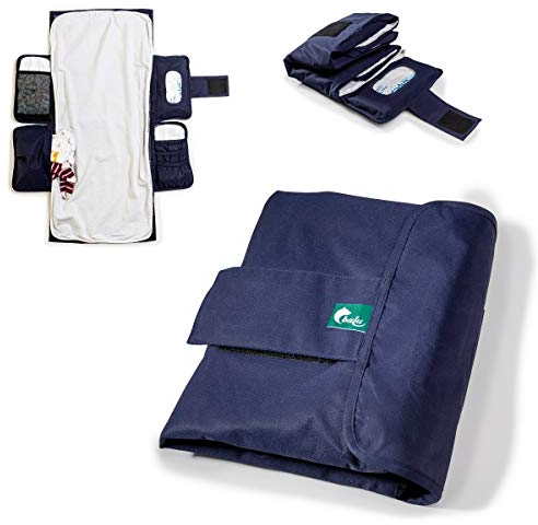 balu - Wickeltasche mit integrierter Baby Wickelunterlage für unterwegs 86 x 38 cm - weiche Flanell Wickelunterlage waschbar - außen wasserdicht und abwaschbar - Baby Organizer (Peacoat Blau)