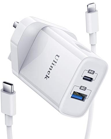 Ulinek iPhone Fast Charger Plug 2 Ports USB C & A MFi Quick Charge 3.0 Wall Charger Adapter Compatible with iPhone 16 15 14 13 12 11 Pro XR X 8 iPad Pro