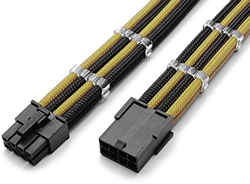 Shakmods 8 Pin ATX CPU Motherboard Sleeved Extension Cable 30cm + 2 Cable Combs (Black & Gold)