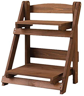 Folding 2 Tier Wooden Plant Stand - Indoor/Outdoor Flower Pot Holder Display Rack - Rustic Ladder Shelf for Home, Patio, Balcony, Garden