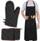 LEFUNDA® Ofenhandschuhe Topflappen 4er Set, Hitzebeständige Topfhandschuhe Baumwolle, Grillhandschuhe, Ofen Handschuhe (Schwarz (2 Ofenhandschuhe + 2 Topflappen + 1 Schürze), 5er Set - Große)