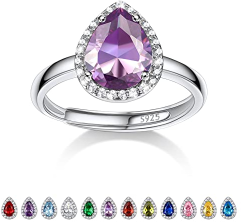 Bestyle Lila Mondstein Verlobungsring Damen Verstellbarer Ring Frauen Silber 925 Juni Fingerring Mädchen Fashion Schmuck mit bling Kristall