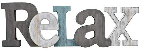 Wooden Relax Sign Block Letters Sign Rustic Home Decoration Table Standing | Wood Word Decor Cutout Table Centerpieces Wall Decor for Shelf Living Room House Aqua
