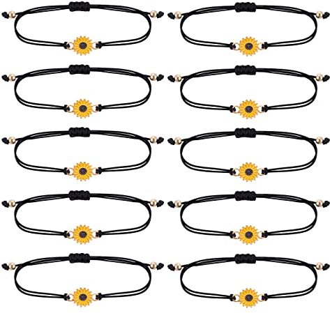 Yolev 10 Stück Sonnenblumen Armbänder Freundschaftsarmband Boho Bracelets Freundschaftsseil Armbänder Handgemachte Freundschaftsarmbänder Damen Mädchen Sommerfest Geschenke Freundschaftsgeschenke