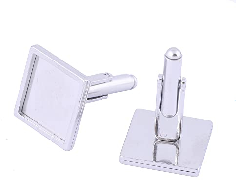 Reidgaller 10 Stück Edelstahl passend 15 mm quadratische Cabochon Manschettenknöpfe Einstellung Rohlinge DIY Herren Manschettenknöpfe Lünette Tabletts für Schmuckherstellung Zubehör