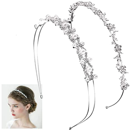 Braut Haarreif Elegante Silber Haarreifen Hochzeit Strass Haarschmuck Braut Hochzeit Haarreif Strass Haarband Rebe Strass Haarschmuck Hochzeit für Damen und Mädchen Braut Haarreifen (2 Stück)