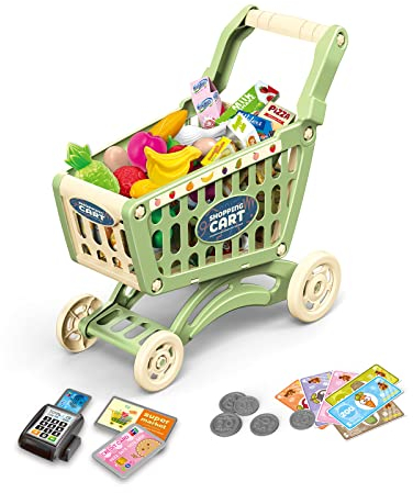 RedCrab Carrello Spesa Bambini Giocattolo, Set di Accessori per Negozio da 54 Pezzi Supermercato Giocattolo per Bambini, Regalo per Giocattoli Educativi