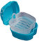Denture Box with Strainer, Portable False Teeth Storage Container, Orthodontic Dental Retainer Box Denture Cleaning Kit for Travel, Retainer Cleaning(Light Blue)