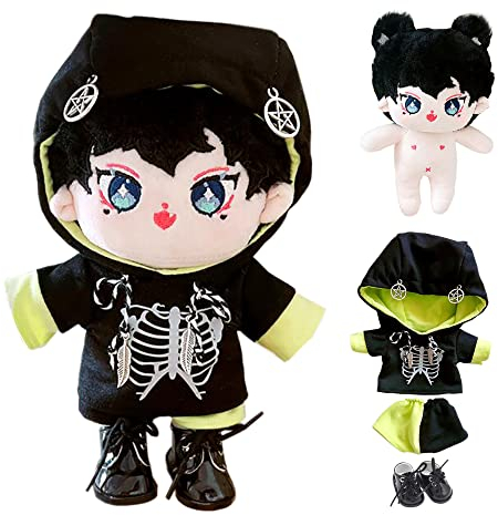 niannyyhouse 20cm Plush Doll Humanoid Stuffed Body Hoodie Pants Leather Shoes Kpop Doll Clothes (A-2)