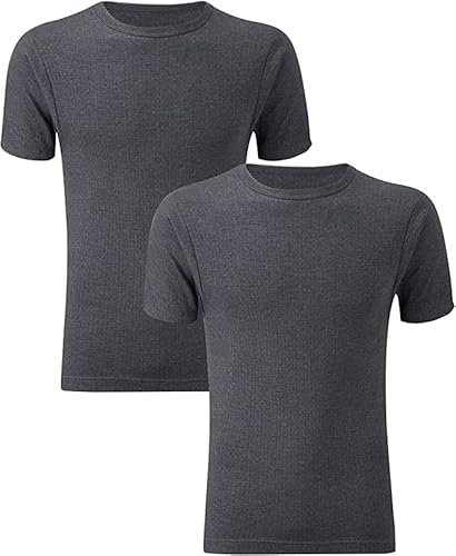 Candid Styles® Pack of 2 Mens Thermal T-Shirt Underwear Baselayer Shirt Short Sleeve Crew Neck Winter Warm Undershirt Vest Top(Charcoal,L)