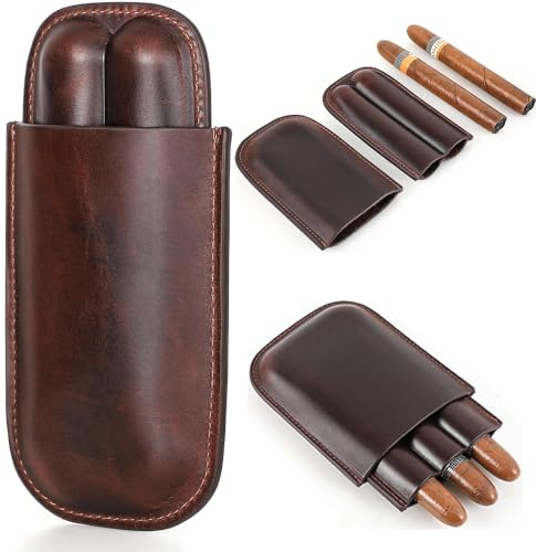 CataPurus Reise-Zigarrenetui aus genarbtem Leder, Vintage-Design, vollständig handgefertigt, echtes Leder, tragbare Zigarren-Humidor-Hülle, Geschenkwahl für Zigarrenliebhaber, Vintage-Kaffee für 2