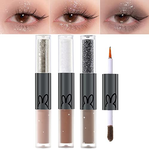 Erinde Double-Sided Liquid Eyeshadow, Liquid Glitter Eyeliner & Matte Cream Eyeshadow 2 in 1, Flüssiger Glitzer Augen Makeup Kosmetik Set, Schnelltrocknende Highlight Mascara Lidschatten