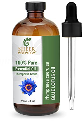 Sheer Essence Essential Oils 4oz - 100% Pure and Natural - Therapeutic Grade Oil - Huge 4 Fluid Ounces Bottle with Premium Glass Dropper (Blue Lotus Oil)