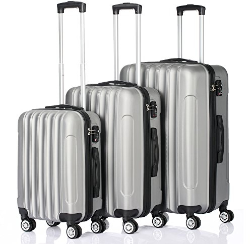 LEADZM 3er Kofferset Rollkoffer Hartschalen Reisekoffer Trolley Set Handgepäck 4 Rollen (Silbergrau)