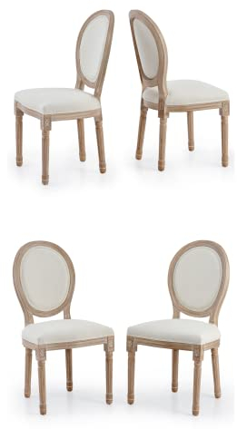 VONLUCE Esszimmerstühle 4er-Set Polsterstuhl Esszimmerstuhl Holz mit Runden Rückenlehnen Vintage Küchenstuhl Französische Esszimmerstühle Massivholz Essstühle Gepolsterter Stuhl Beige